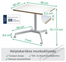 Leitz Ergo &Uuml;lő/&aacute;ll&oacute; asztal, gurul&oacute;s, 80&times;60 cm, feh&eacute;r Fot&oacute;-Vide&oacute; kieg&eacute;sz&iacute;tők - &Aacute;llv&aacute;ny - Asztali &aacute;llv&aacute;ny - 518374