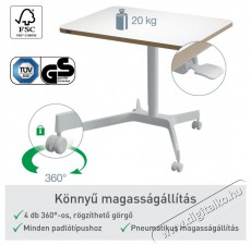 Leitz Ergo &Uuml;lő/&aacute;ll&oacute; asztal, gurul&oacute;s, 80&times;60 cm, feh&eacute;r Fot&oacute;-Vide&oacute; kieg&eacute;sz&iacute;tők - &Aacute;llv&aacute;ny - Asztali &aacute;llv&aacute;ny - 518374