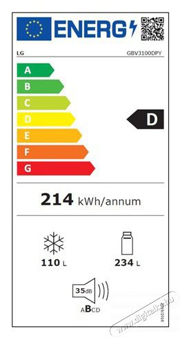 LG GBV3100DPY Kombin&aacute;lt hűtőszekr&eacute;ny Konyhai term&eacute;kek - Hűtő, fagyaszt&oacute; (szabadon&aacute;ll&oacute;) - Alulfagyaszt&oacute;s kombin&aacute;lt hűtő - 494523