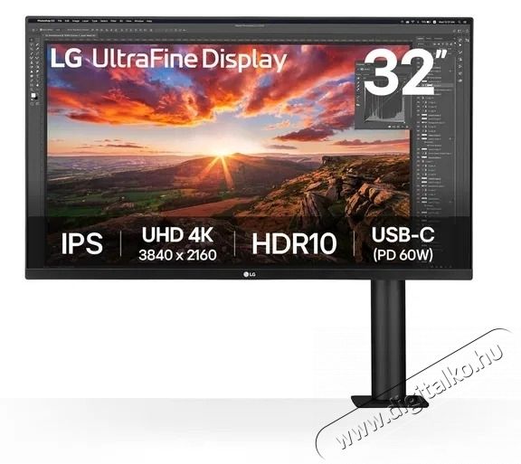 LG UltraFine 31.5  32UN880K-B Monitor, LED IPS, UHD (3840x2160), 60Hz, 5ms, USB Type-C, HDMI, Display Port, Ergo Stand, Pivot, fekete Iroda &eacute;s sz&aacute;m&iacute;t&aacute;stechnika - Monitor - Monitor - 533568