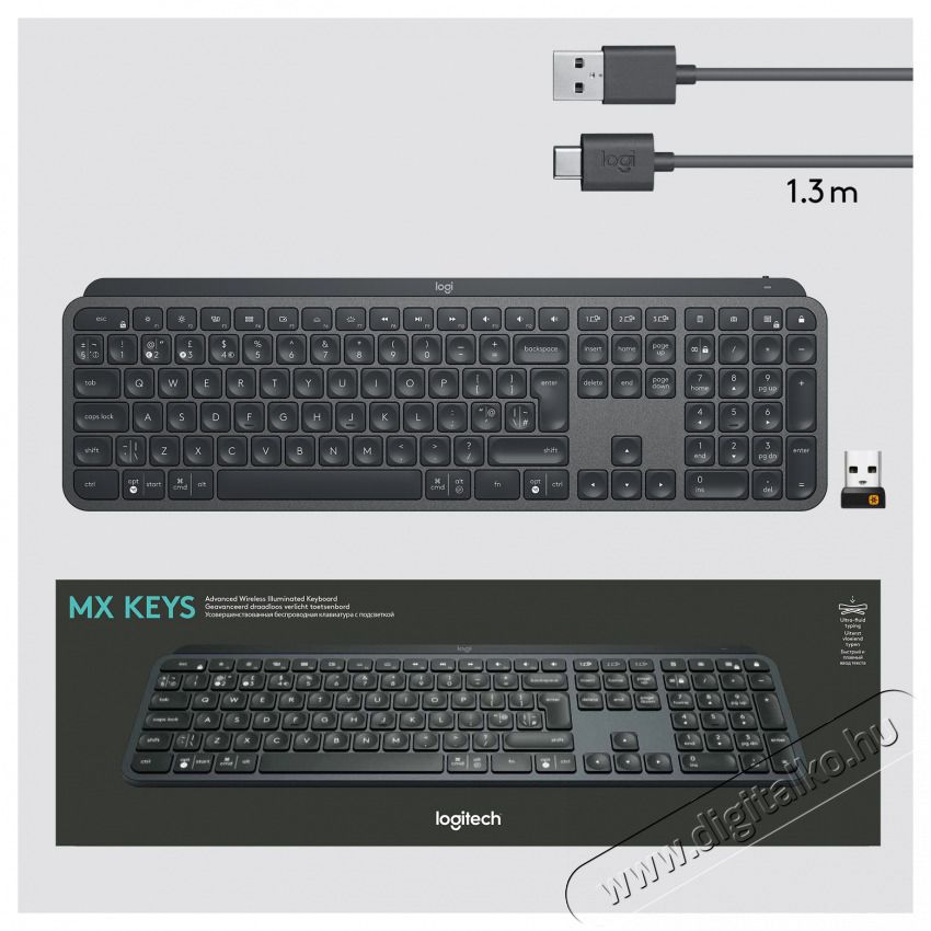 Logitech MX Keys vezet&eacute;k n&eacute;lk&uuml;li billentyűzet h&aacute;tt&eacute;rvil&aacute;g&iacute;t&aacute;ssal, US layout (920-009415) Iroda &eacute;s sz&aacute;m&iacute;t&aacute;stechnika - Billentyűzet / billentyűzet szett - Vezet&eacute;k n&eacute;lk&uuml;li - 400295