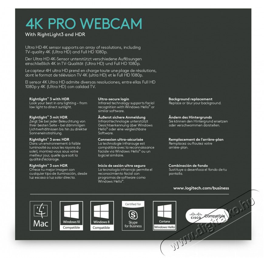 Logitech Brio Ultra HD Pro webkamera Iroda &eacute;s sz&aacute;m&iacute;t&aacute;stechnika - Webkamera - 428542