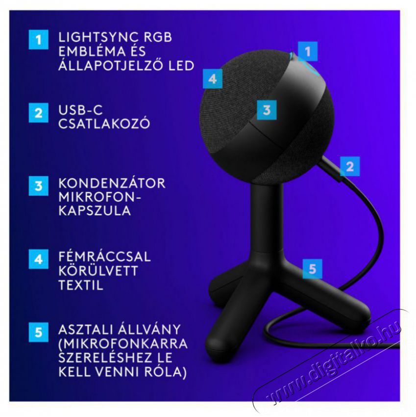 Logitech G Blue Yeti Orb RGB, fekete Fot&oacute;-Vide&oacute; kieg&eacute;sz&iacute;tők - Mikrofon - Fot&oacute;-vide&oacute; mikrofon - 525244
