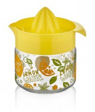 Luxplastic IRIS C-00203 Fresia mintás citromfacsaró üveg tárolóval 300ml, narancs vagy citromsárga színű Háztartás / Otthon / Kültér - Lakásfelszerelés - Tároló - 508434