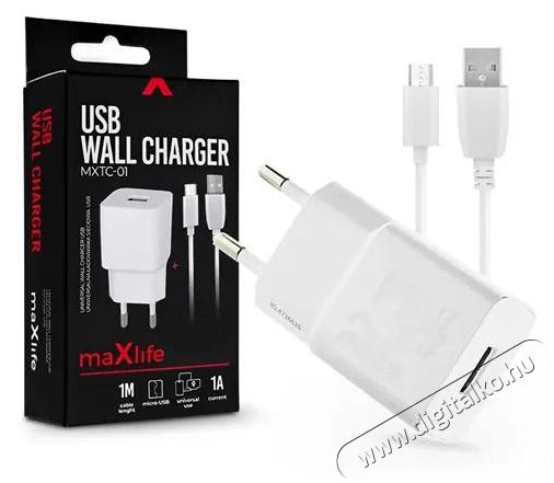 MAXLIFE TF-0102 univerz&aacute;lis feh&eacute;r h&aacute;l&oacute;zati t&ouml;ltő adapter + 1m microUSB t&ouml;ltő &eacute;s adatk&aacute;bel Akkuk &eacute;s t&ouml;ltők - Li-ion akkumul&aacute;tor &eacute;s t&ouml;ltő (gy&aacute;ri) - T&ouml;ltő / h&aacute;l&oacute;zati adapter - 407636