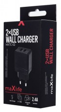MAXLIFE TF-0013 2.1A 2xUSB fekete h&aacute;l&oacute;zati t&ouml;ltő Mobil / Kommunik&aacute;ci&oacute; / Smart - Mobiltelefon kieg&eacute;sz&iacute;tő / tok - H&aacute;l&oacute;zati-, aut&oacute;s t&ouml;ltő - 419038