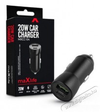 MAXLIFE TF-0166 USB/Type C 20W PD3.0 QC3.0 fekete szivargyújtós gyorstöltő adapter - Autóhifi / Autó felszerelés - Autós töltő / szivargyújtó adapter - 456809
