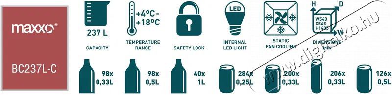Maxxo BC237L-C Konyhai term&eacute;kek - Hűtő, fagyaszt&oacute; (szabadon&aacute;ll&oacute;) - Fagyaszt&oacute; n&eacute;lk&uuml;li hűtő - 509286