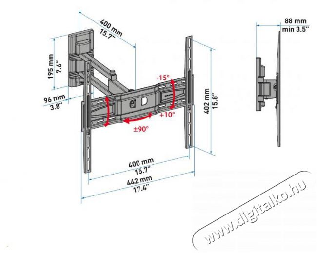 Meliconi FlatStyle EDR400 40-55 VESA 400x400 dupla karos d&ouml;nthető, forgathat&oacute; fali konzol Tv kieg&eacute;sz&iacute;tők - Fali tart&oacute; / konzol - Fali k&eacute;sz&uuml;l&eacute;k tart&oacute; - 379679
