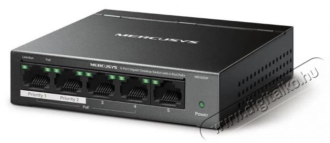 Mercusys MS105GP, 5-Port Gigabit switch, 4-Port PoE+ Iroda &eacute;s sz&aacute;m&iacute;t&aacute;stechnika - H&aacute;l&oacute;zat - Switch - 532655