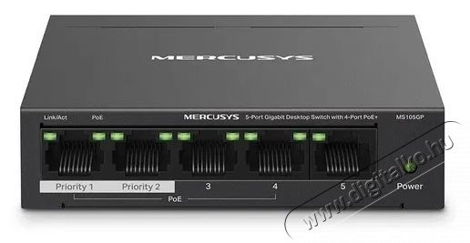 Mercusys MS105GP, 5-Port Gigabit switch, 4-Port PoE+ Iroda &eacute;s sz&aacute;m&iacute;t&aacute;stechnika - H&aacute;l&oacute;zat - Switch - 532655