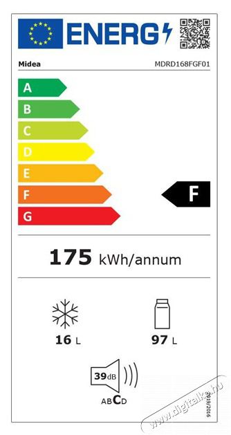 Midea MDRD168FGE01 egyajt&oacute;s hűtőszekr&eacute;ny Konyhai term&eacute;kek - Hűtő, fagyaszt&oacute; (szabadon&aacute;ll&oacute;) - Egyajt&oacute;s hűtő - 500176