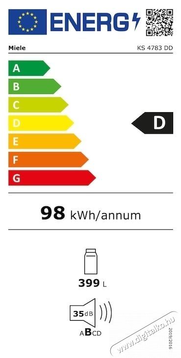 Miele KS 4783 DD, Egyajt&oacute;s hűtőszekr&eacute;ny, 399 l, DailyFresh, DynaCool, SoftClose, FlexiBoard, ComfortClean, M 185 cm, D energiaoszt&aacute;ly, fekete Konyhai term&eacute;kek - Hűtő, fagyaszt&oacute; (szabadon&aacute;ll&oacute;) - Egyajt&oacute;s hűtő - 534377