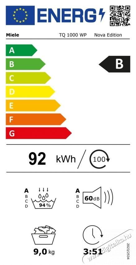 Miele TQ 1000 WP hőszivatty&uacute;s sz&aacute;r&iacute;t&oacute;g&eacute;p, Nova Edition, 9 kg, 25 program, B energiaoszt&aacute;ly, feh&eacute;r H&aacute;ztart&aacute;s / Otthon / K&uuml;lt&eacute;r - Mos&oacute;g&eacute;p / sz&aacute;r&iacute;t&oacute;g&eacute;p - Sz&aacute;r&iacute;t&oacute;g&eacute;p - 537136