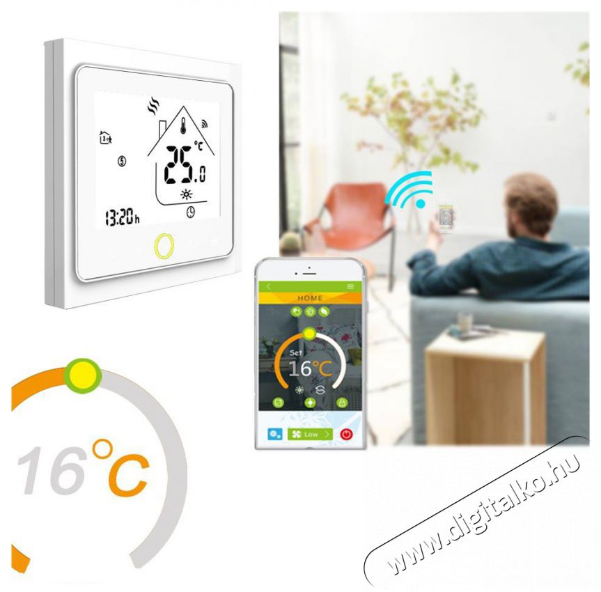 MOES Smart Electric Heating Thermostat, Wi-Fi H&aacute;ztart&aacute;s / Otthon / K&uuml;lt&eacute;r - Okos otthon - Termoszt&aacute;t - 508186
