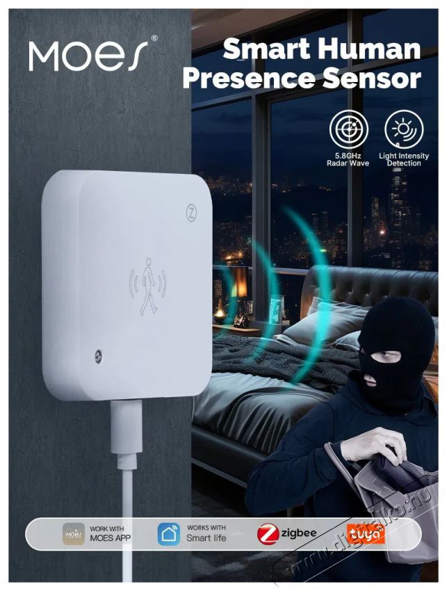 MOES Human Presence Sensor + Light Sensor, WiFi H&aacute;ztart&aacute;s / Otthon / K&uuml;lt&eacute;r - Biztons&aacute;gtechnika - Mozg&aacute;s&eacute;rz&eacute;kelő - 521668