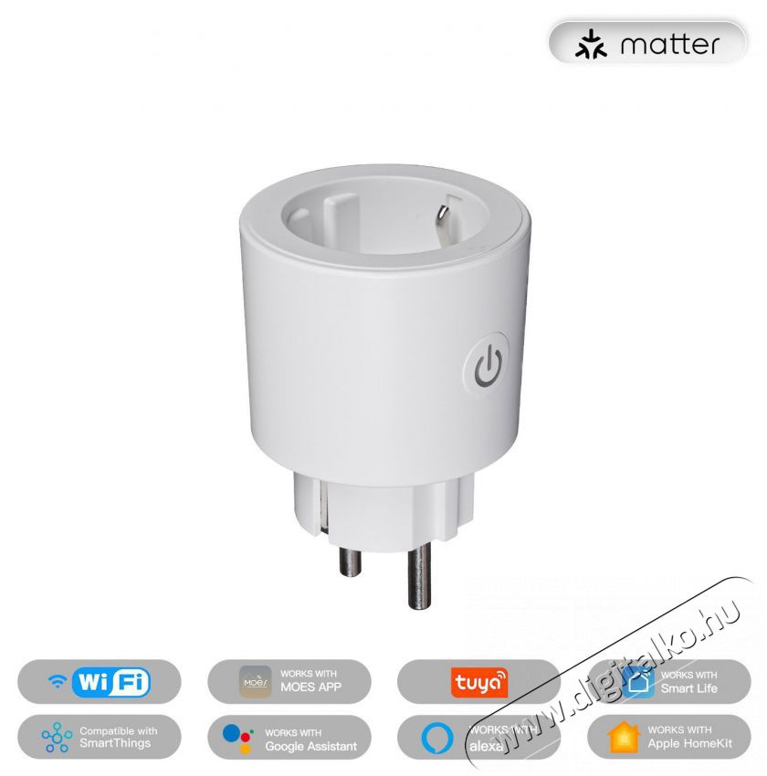 MOES Matter WiFi Smart plug MWP-EU16M-WH, White H&aacute;ztart&aacute;s / Otthon / K&uuml;lt&eacute;r - Okos otthon - Okos konnektor - 521672