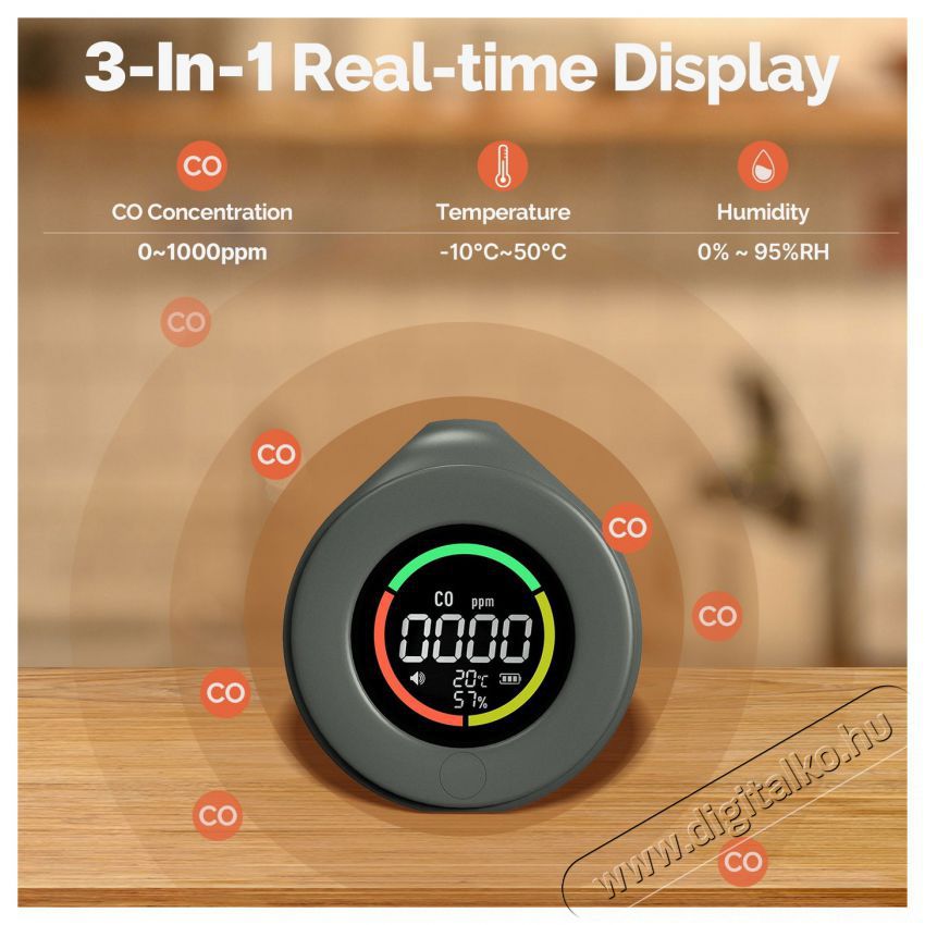 MOES Mini CO Detector, gray H&aacute;ztart&aacute;s / Otthon / K&uuml;lt&eacute;r - Biztons&aacute;gtechnika - F&uuml;st- &eacute;s sz&eacute;n-monoxid &eacute;rz&eacute;kelő - 521676