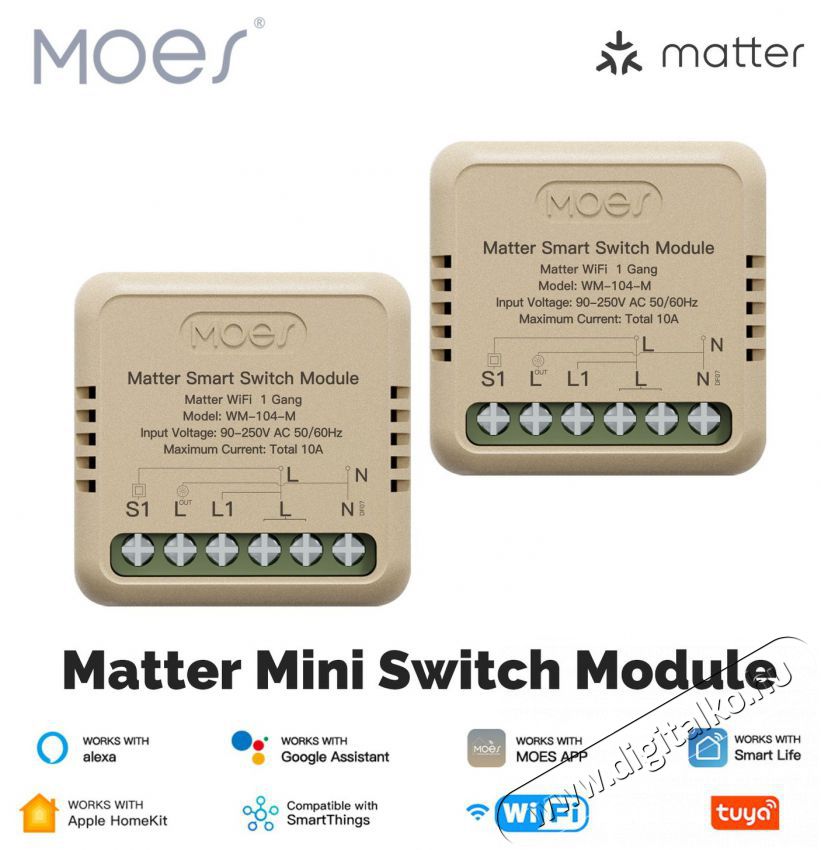 MOES Mini Matter Wifi Smart Switch 1gang H&aacute;ztart&aacute;s / Otthon / K&uuml;lt&eacute;r - Okos otthon - Kieg&eacute;sz&iacute;tő - 521678