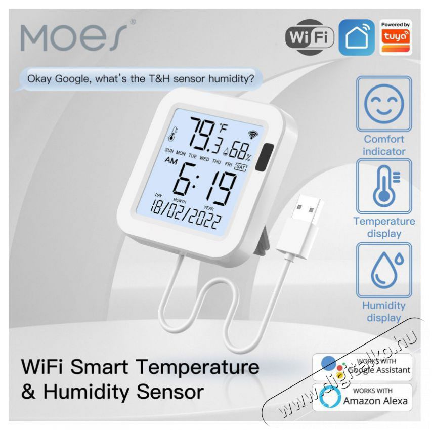 MOES Temperature and humidity probe, WiFi H&aacute;ztart&aacute;s / Otthon / K&uuml;lt&eacute;r - Okos otthon - Kieg&eacute;sz&iacute;tő - 519562