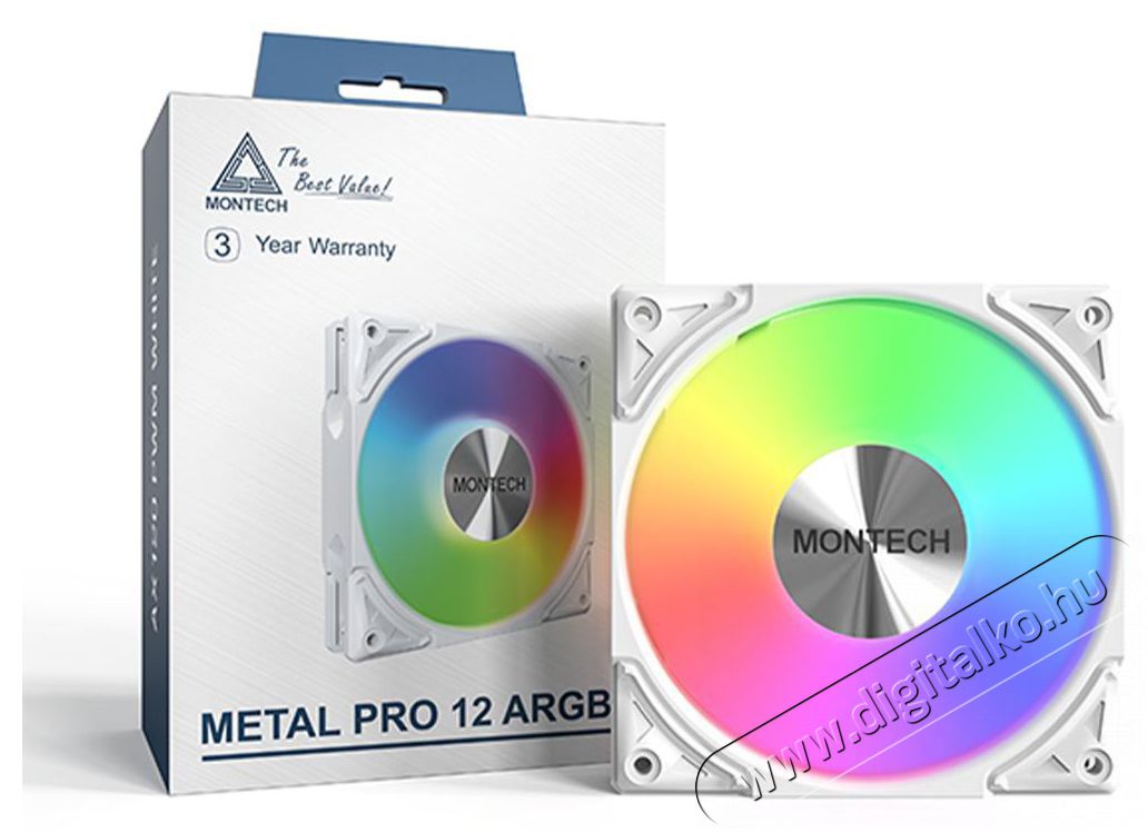Montech METAL PRO 12 ARGB PWM White Iroda &eacute;s sz&aacute;m&iacute;t&aacute;stechnika - Sz&aacute;m&iacute;t&oacute;g&eacute;p tartoz&eacute;k - Ventil&aacute;tor - 512104