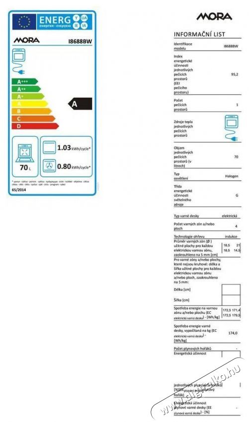 Mora I 8688 BW Konyhai term&eacute;kek - S&uuml;tő-főzőlap, tűzhely (szabadon&aacute;ll&oacute;) - Elektromos tűzhely (szabadon&aacute;ll&oacute;) - 505256
