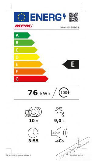 MPM MPM-45-ZMI-02 mosogat&oacute;g&eacute;p Konyhai term&eacute;kek - Mosogat&oacute;g&eacute;p - Keskeny (45cm-ig) be&eacute;p&iacute;thető mosogat&oacute;g&eacute;p - 372623