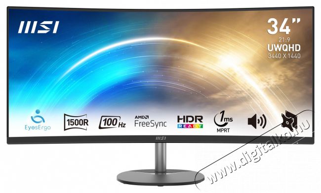 MSI DT MSI PRO MP341CQ &Iacute;velt Monitor 34 QHD, 3440x1440, 100Hz VA 21:9, 3000:1 CR, 300cd/m2, 4 ms, HDMI, DP, Fekete Iroda &eacute;s sz&aacute;m&iacute;t&aacute;stechnika - Monitor - Monitor - 485636