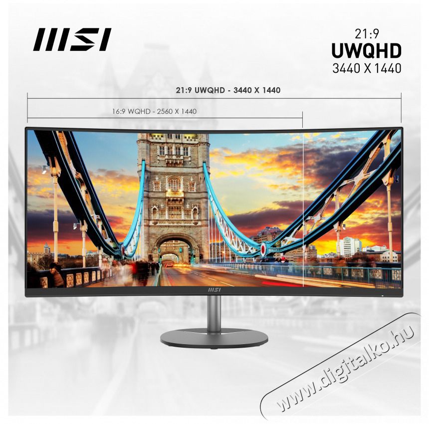 MSI DT MSI PRO MP341CQ &Iacute;velt Monitor 34 QHD, 3440x1440, 100Hz VA 21:9, 3000:1 CR, 300cd/m2, 4 ms, HDMI, DP, Fekete Iroda &eacute;s sz&aacute;m&iacute;t&aacute;stechnika - Monitor - Monitor - 485636