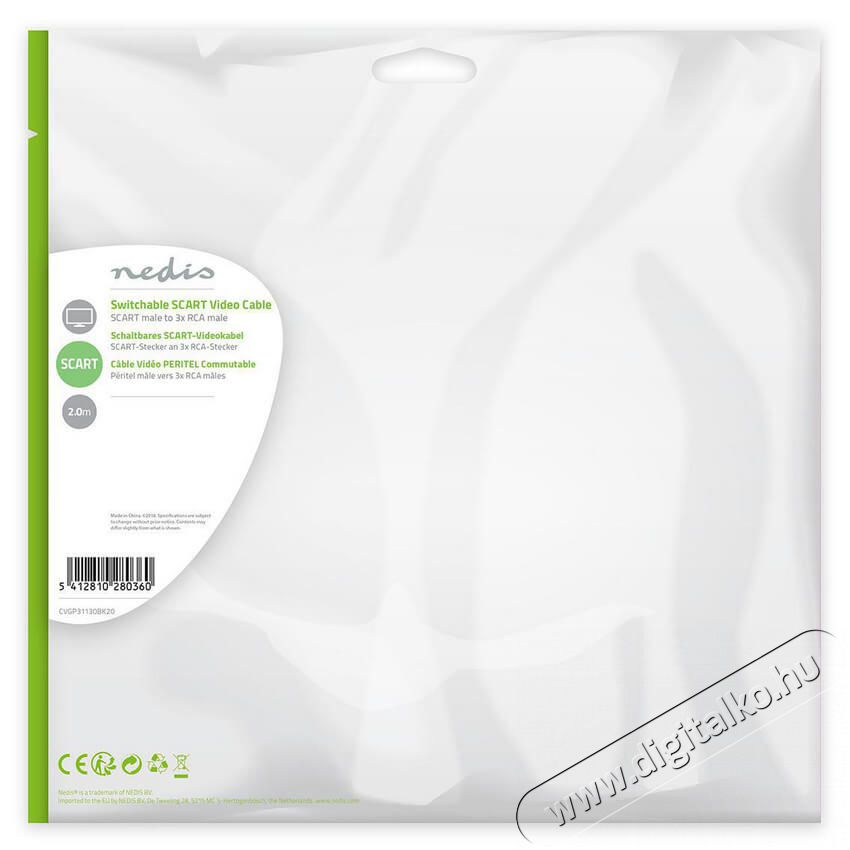 Nedis CVGP31130BK20 kapcsolhat&oacute; SCART k&aacute;bel - 2 m&eacute;ter Tv kieg&eacute;sz&iacute;tők - K&aacute;bel / csatlakoz&oacute; - Scart-RCA k&aacute;bel - 366453