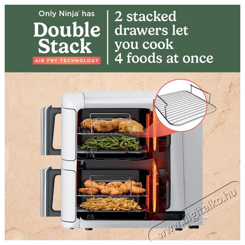 Ninja SL400EUWH Double Stack XL, 9,5 l, feh&eacute;r Konyhai term&eacute;kek - Konyhai kisg&eacute;p (s&uuml;t&eacute;s / főz&eacute;s / hűt&eacute;s / &eacute;telk&eacute;sz&iacute;t&eacute;s) - L&eacute;gkever&eacute;ses főzőg&eacute;p / elektromos kukta / multifunkci&oacute;s s&uuml;tő - 521850