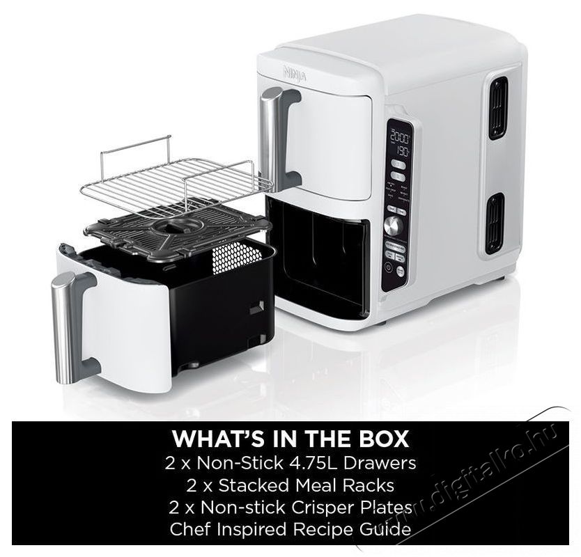 Ninja SL400EUWH Double Stack XL, 9,5 l, feh&eacute;r Konyhai term&eacute;kek - Konyhai kisg&eacute;p (s&uuml;t&eacute;s / főz&eacute;s / hűt&eacute;s / &eacute;telk&eacute;sz&iacute;t&eacute;s) - L&eacute;gkever&eacute;ses főzőg&eacute;p / elektromos kukta / multifunkci&oacute;s s&uuml;tő - 521841
