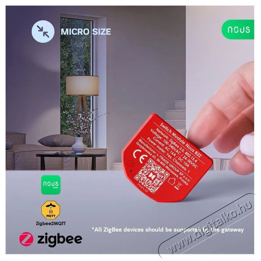 NOUS  B2Z ZigBee Okos kapcsol&oacute;modul (1 csatorna, fogyaszt&aacute;sm&eacute;r&eacute;ssel) H&aacute;ztart&aacute;s / Otthon / K&uuml;lt&eacute;r - Okos otthon - Kieg&eacute;sz&iacute;tő - 521950