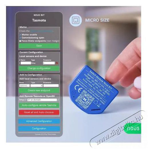 NOUS  B1T WiFi Tasmota kapcsol&oacute;modul (1 csatorna, fogyaszt&aacute;sm&eacute;r&eacute;s n&eacute;lk&uuml;l, ESP32) &Uacute;jdons&aacute;gok - &Uacute;j term&eacute;kek - 521949