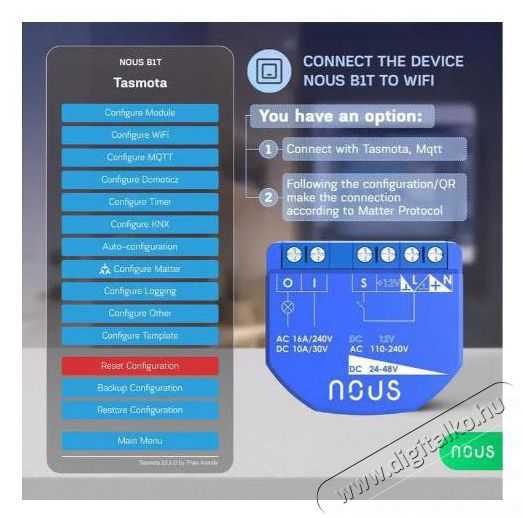 NOUS  B1T WiFi Tasmota kapcsol&oacute;modul (1 csatorna, fogyaszt&aacute;sm&eacute;r&eacute;s n&eacute;lk&uuml;l, ESP32) &Uacute;jdons&aacute;gok - &Uacute;j term&eacute;kek - 521949