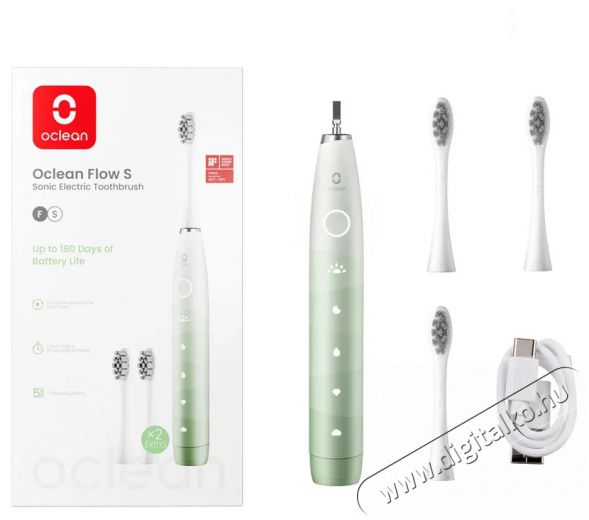 OCLEAN Flow S Green Elektromos fogkefe Sz&eacute;ps&eacute;g&aacute;pol&aacute;s / Eg&eacute;szs&eacute;g - Sz&aacute;j / fog &aacute;pol&aacute;s - Elektromos fogkefe - 525421