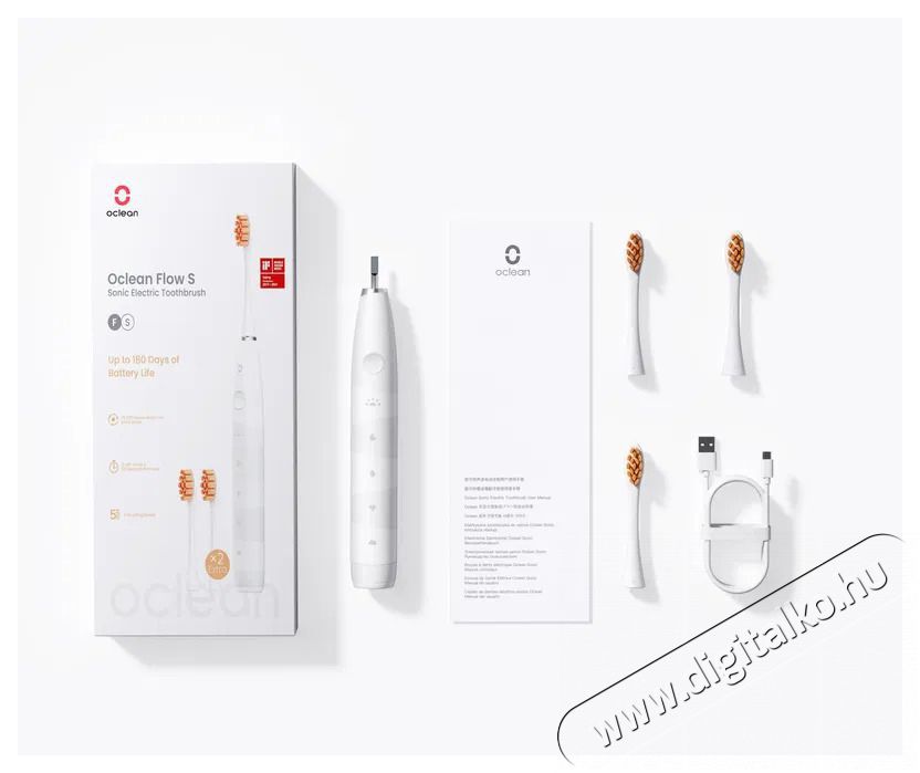 OCLEAN Flow S White Set Elektromos fogkefe Sz&eacute;ps&eacute;g&aacute;pol&aacute;s / Eg&eacute;szs&eacute;g - Sz&aacute;j / fog &aacute;pol&aacute;s - Elektromos fogkefe - 525422