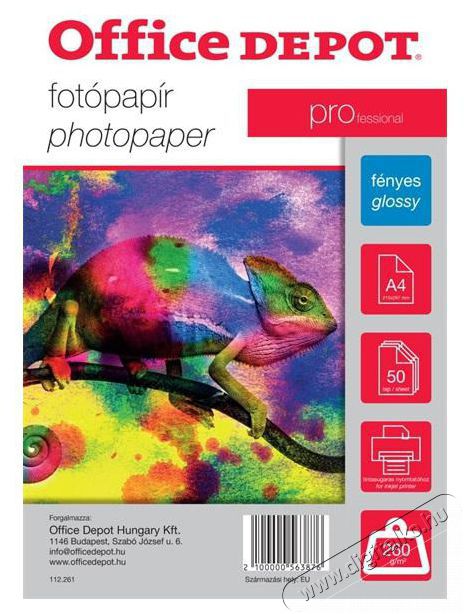 Office Depot Pro A4 260g f&eacute;nyes 50db fot&oacute;pap&iacute;r Fot&oacute;-Vide&oacute; kieg&eacute;sz&iacute;tők - Kism&eacute;retű fot&oacute;nyomtat&oacute; - Fot&oacute;pap&iacute;r - 396979