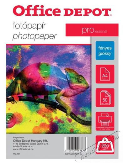 Office Depot Pro A4 260g f&eacute;nyes 50db fot&oacute;pap&iacute;r Fot&oacute;-Vide&oacute; kieg&eacute;sz&iacute;tők - Kism&eacute;retű fot&oacute;nyomtat&oacute; - Fot&oacute;pap&iacute;r - 396979