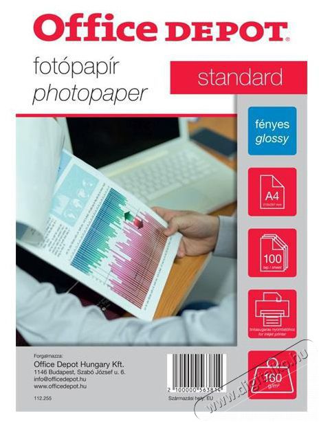 Office Depot Standard A4 160g f&eacute;nyes 100db fot&oacute;pap&iacute;r Fot&oacute;-Vide&oacute; kieg&eacute;sz&iacute;tők - Kism&eacute;retű fot&oacute;nyomtat&oacute; - Fot&oacute;pap&iacute;r - 396961