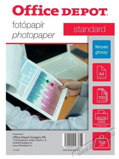 Office Depot Standard A4 160g f&eacute;nyes 100db fot&oacute;pap&iacute;r Fot&oacute;-Vide&oacute; kieg&eacute;sz&iacute;tők - Kism&eacute;retű fot&oacute;nyomtat&oacute; - Fot&oacute;pap&iacute;r - 396961