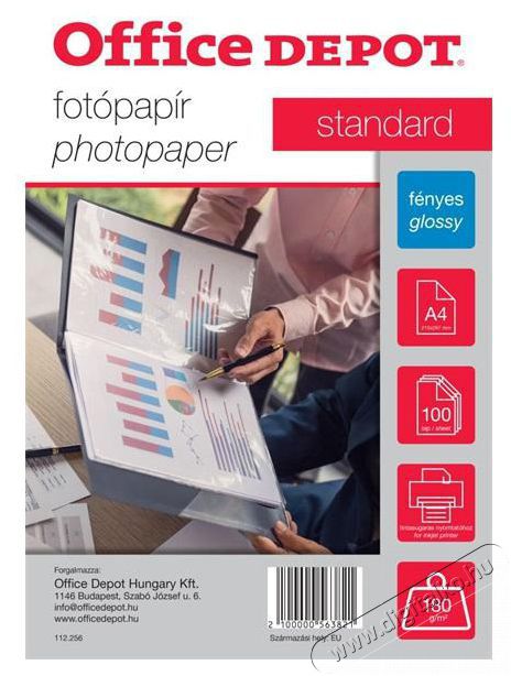 Office Depot Standard A4 180g f&eacute;nyes 100db fot&oacute;pap&iacute;r Fot&oacute;-Vide&oacute; kieg&eacute;sz&iacute;tők - Kism&eacute;retű fot&oacute;nyomtat&oacute; - Fot&oacute;pap&iacute;r - 396969