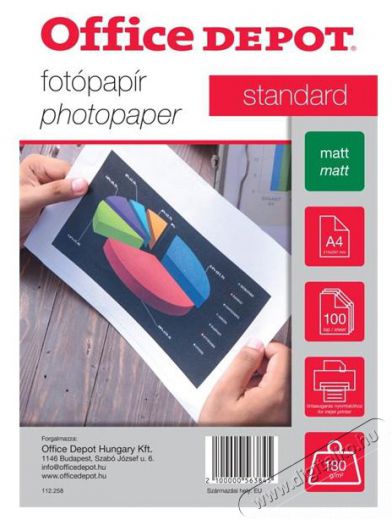 Office Depot Standard A4 180g matt 100db fot&oacute;pap&iacute;r Fot&oacute;-Vide&oacute; kieg&eacute;sz&iacute;tők - Kism&eacute;retű fot&oacute;nyomtat&oacute; - Fot&oacute;pap&iacute;r - 396966