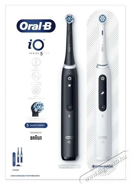 Oral-B iO Series 5 2 db-os matt fekete+feh&eacute;r elektromos fogkefe szett Sz&eacute;ps&eacute;g&aacute;pol&aacute;s / Eg&eacute;szs&eacute;g - Sz&aacute;j / fog &aacute;pol&aacute;s - Elektromos fogkefe - 404816
