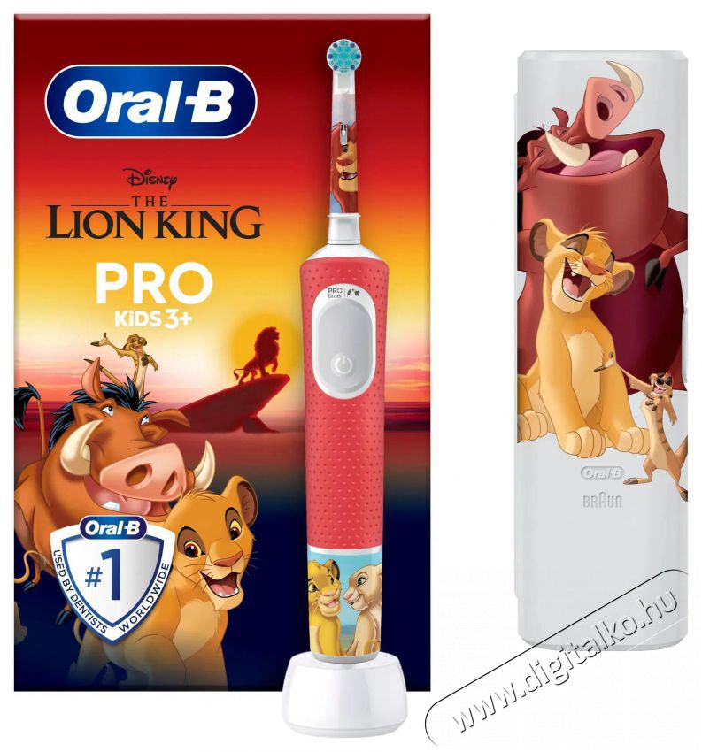 Oral-B Pro Kids Lion King elektromos fogkefe gyerekeknek, 2D tiszt&iacute;t&aacute;s, 2 program, 1 v&eacute;g, 4 matrica, utaz&oacute;k&eacute;szlet, Piros Sz&eacute;ps&eacute;g&aacute;pol&aacute;s / Eg&eacute;szs&eacute;g - Sz&aacute;j / fog &aacute;pol&aacute;s - Elektromos fogkefe - 500924