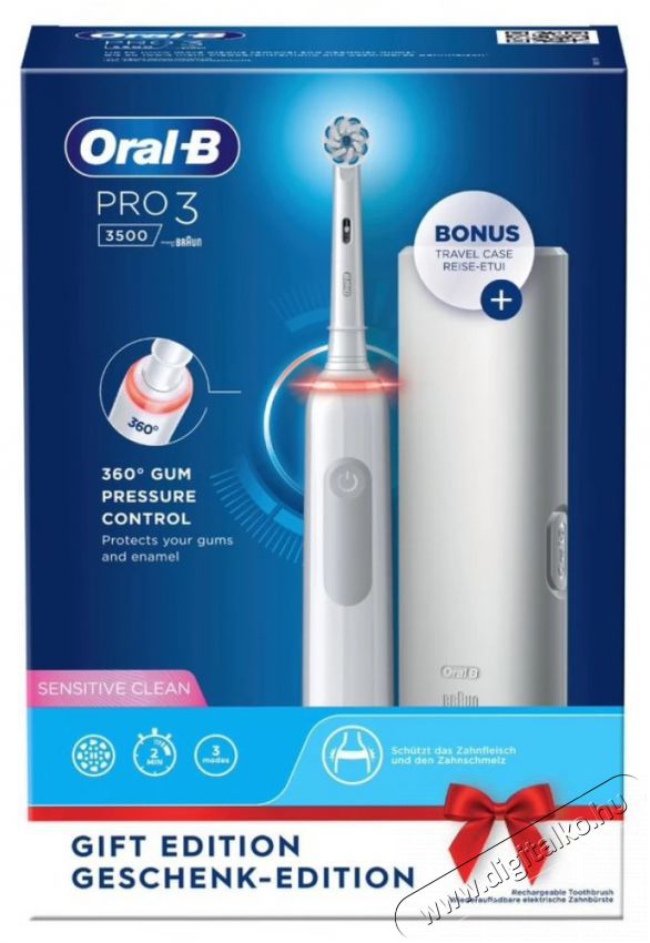 Oral-B Pro 3 3500 Elektromos fogkefe (80365699), 3D tiszt&iacute;t&aacute;s, 3 program, 1 t&ouml;ltő, 1 fej, Utaz&oacute;k&eacute;szlet, Feh&eacute;r Sz&eacute;ps&eacute;g&aacute;pol&aacute;s / Eg&eacute;szs&eacute;g - Sz&aacute;j / fog &aacute;pol&aacute;s - Elektromos fogkefe - 501402