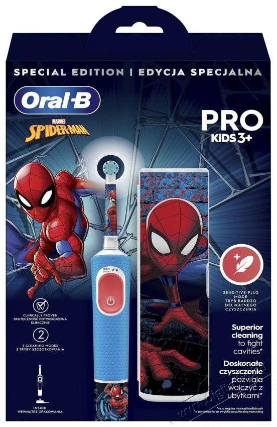 Oral-B D103 Vitality PRO Spiderman gyerek elektromos fogkefe tokkal Sz&eacute;ps&eacute;g&aacute;pol&aacute;s / Eg&eacute;szs&eacute;g - Sz&aacute;j / fog &aacute;pol&aacute;s - Elektromos fogkefe - 502488