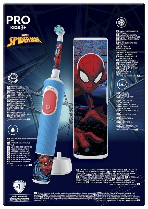 Oral-B D103 Vitality PRO Spiderman gyerek elektromos fogkefe tokkal Sz&eacute;ps&eacute;g&aacute;pol&aacute;s / Eg&eacute;szs&eacute;g - Sz&aacute;j / fog &aacute;pol&aacute;s - Elektromos fogkefe - 502488
