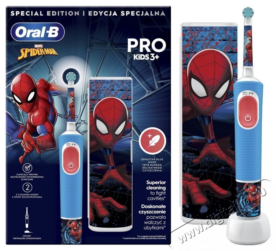 Oral-B D103 Vitality PRO Spiderman gyerek elektromos fogkefe tokkal Sz&eacute;ps&eacute;g&aacute;pol&aacute;s / Eg&eacute;szs&eacute;g - Sz&aacute;j / fog &aacute;pol&aacute;s - Elektromos fogkefe - 502488