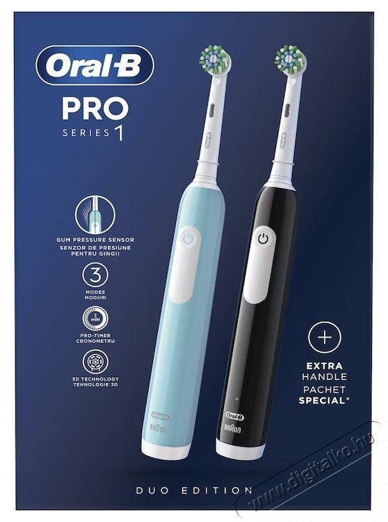 Oral-B Pro elektromos fogkefe k&eacute;szlet, 3D tiszt&iacute;t&aacute;s, 3 program, 1 kefefej, fekete/k&eacute;k, 2 db Sz&eacute;ps&eacute;g&aacute;pol&aacute;s / Eg&eacute;szs&eacute;g - Sz&aacute;j / fog &aacute;pol&aacute;s - Elektromos fogkefe - 531181